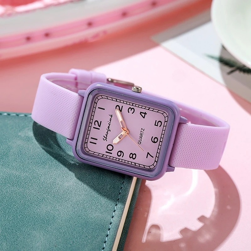 Silicone Band Women - Fashion Rectangle Dial Ladies Quartz Watch