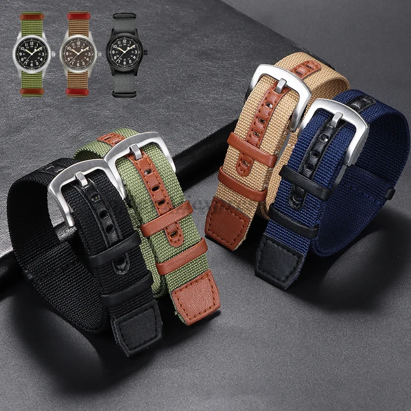 Nato Strap Nylon - 20mm 22mm Canvas Nylon Patch Leather