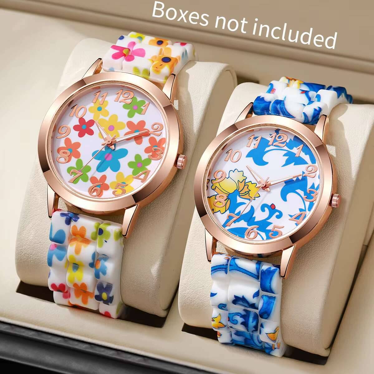 2PCS Fashion Flower Printed Wo - Silicone Band Women recension och pris